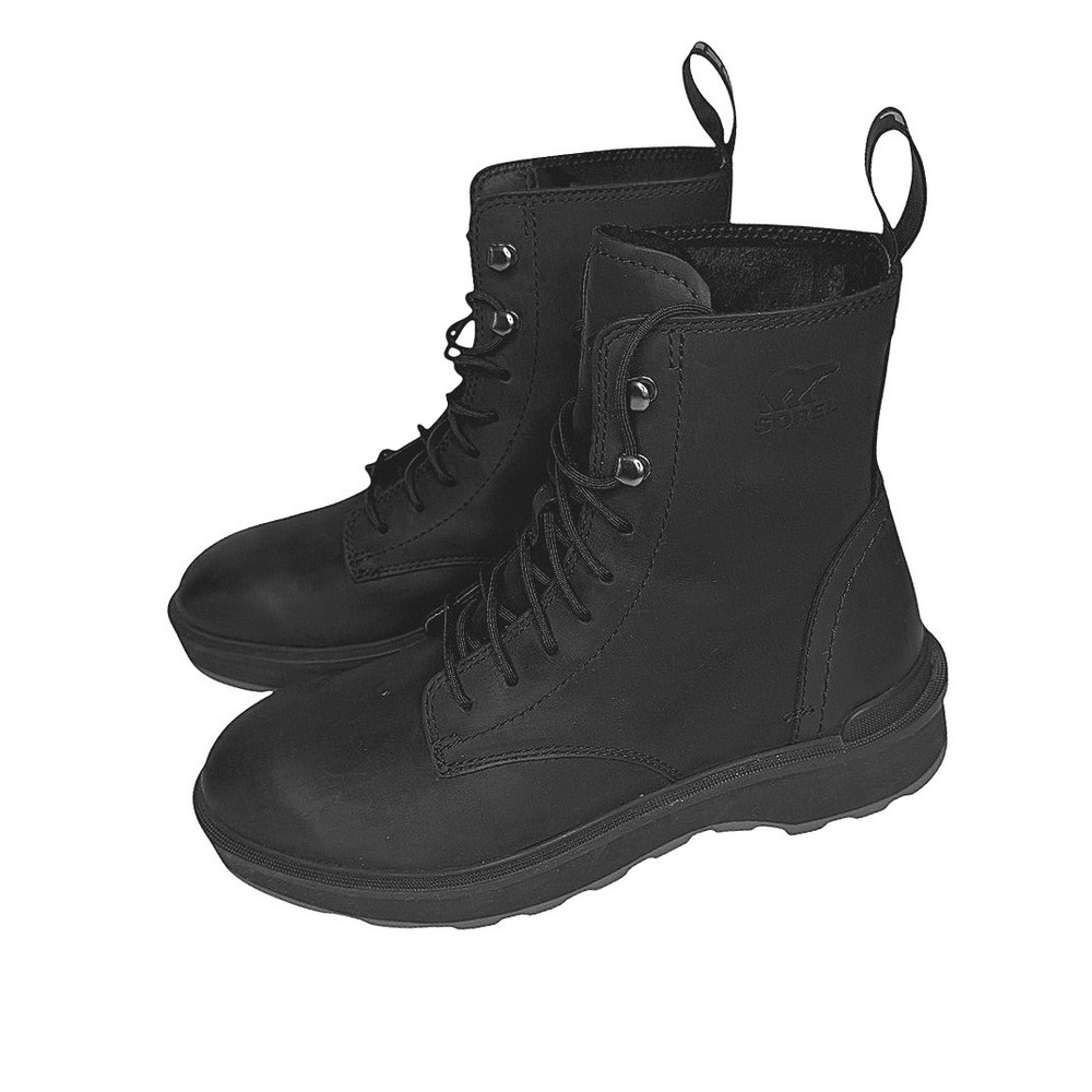 Sorel Women's Hi-Line Lace Waterproof Boots Black Leather Size 8.5